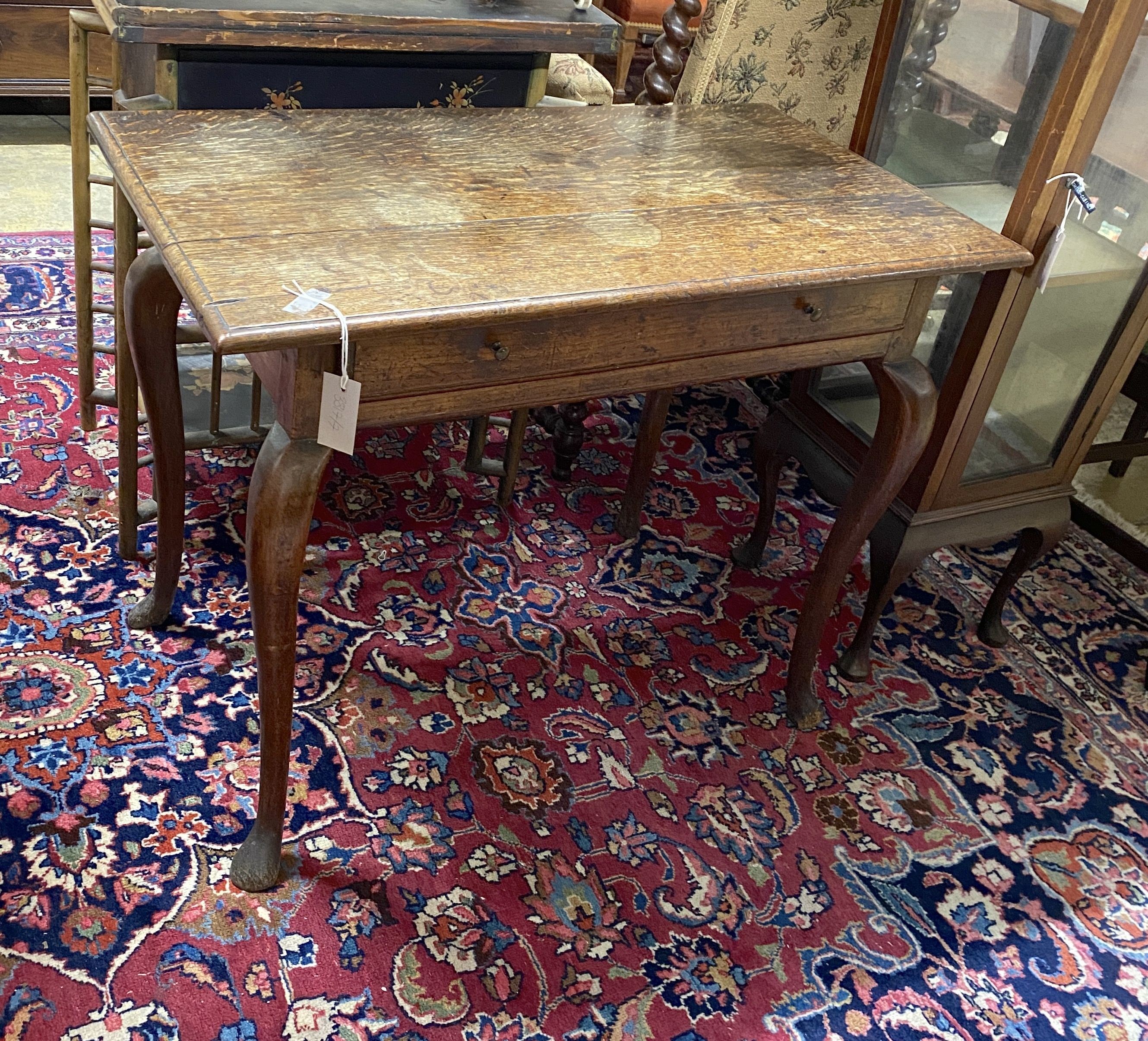 An 18th century rectangular oak side table, width 91cm, depth 50cm, height 68cm